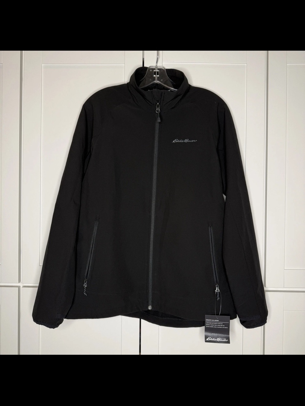 Eddie Bauer Womens Large Stratify 2.0 Full Zip Jacket Rain Coat Soft Shell Black